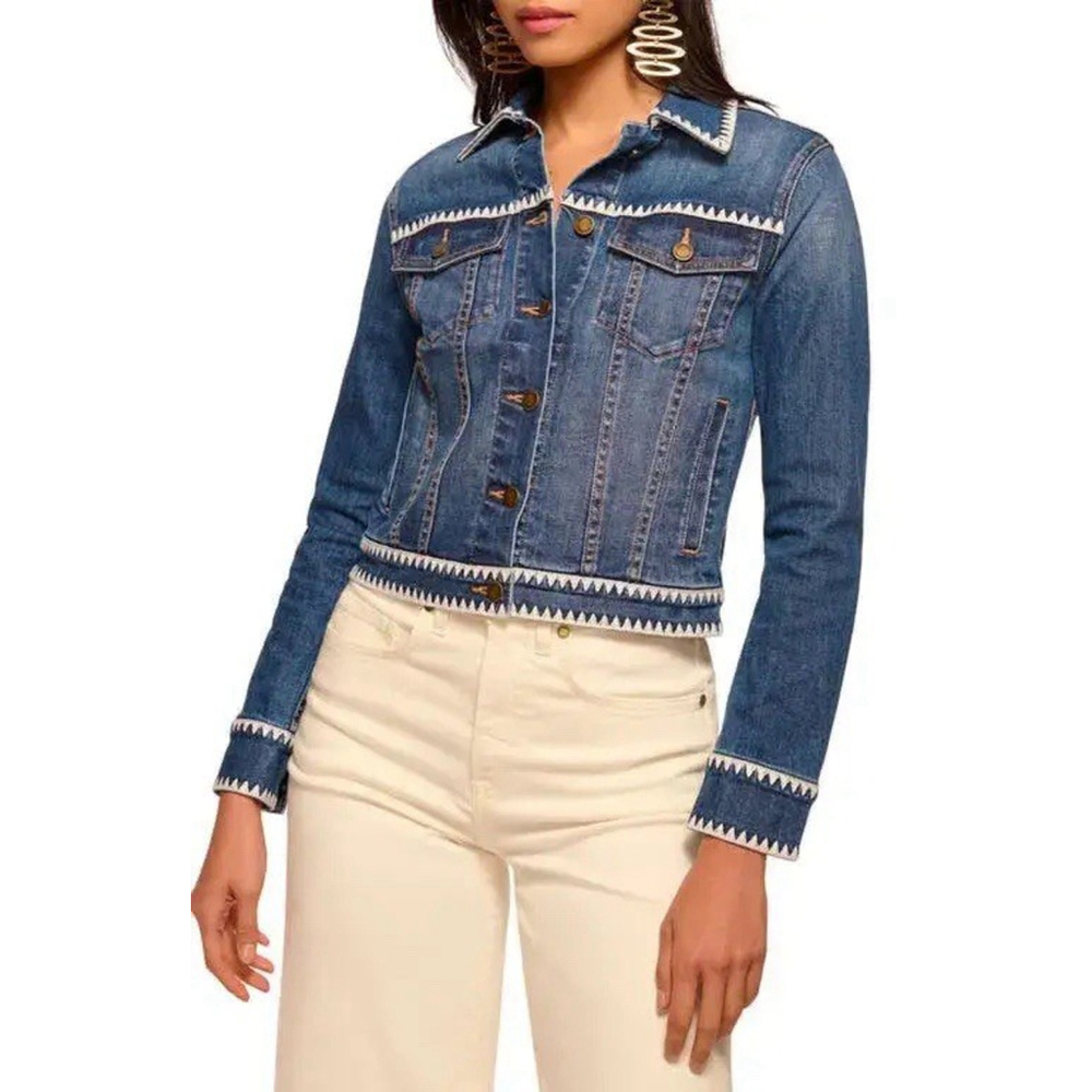 RAMY BROOK Kasey Embroidered Denim Trucker Jacket Women's Small Boho Western